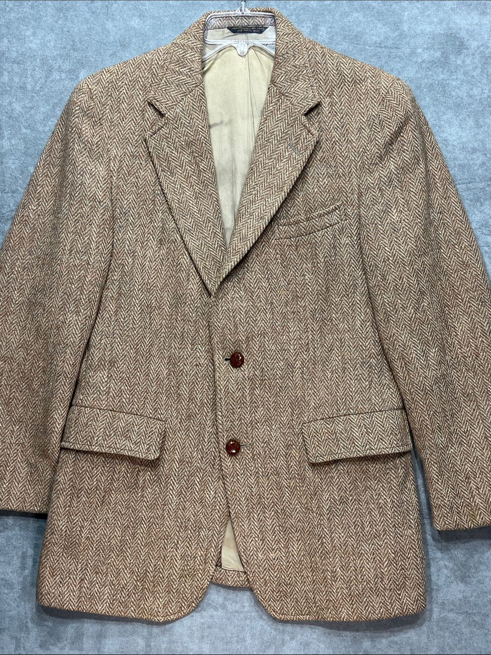 Harris Tweed Herringbone Sport Coat Blazer 40R Brown Wool Scotland USA